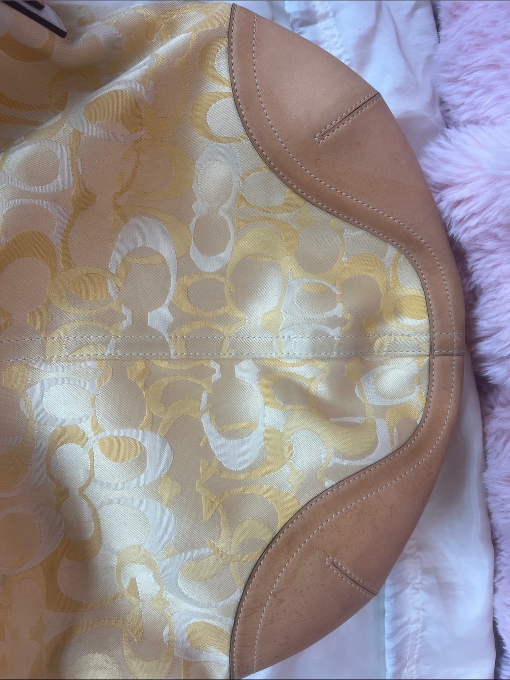 Coach Yellow Signature Jacquard Shoulder Bag with Tan Leather Trim - Picture 5 of 9